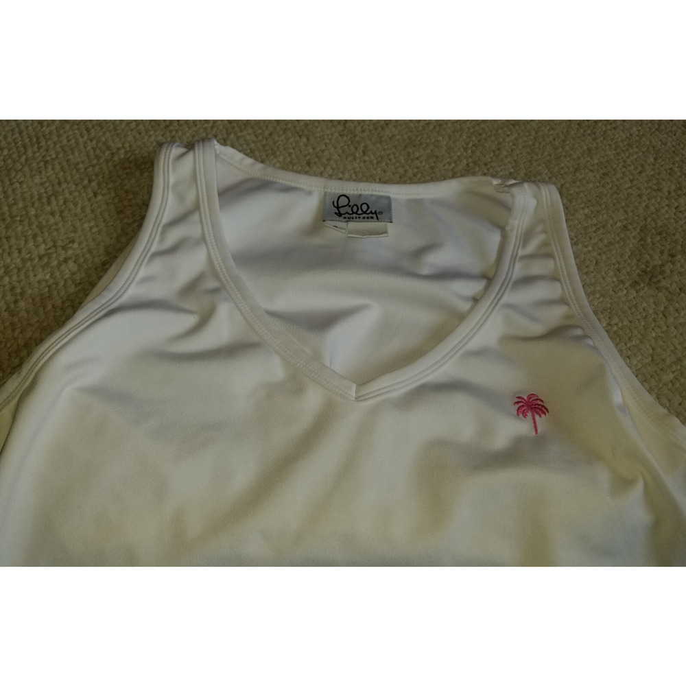 VINTAGE Y2K Womens Top-LILLY PULITZER-white stretch knit athletic w/shelfbra-S - Picture 3 of 5
